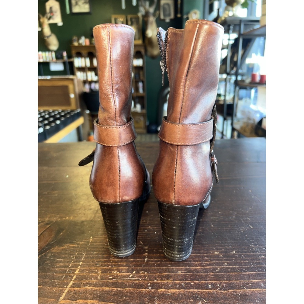 Sesto Meucci Womens Leather Strappy Almond Toe Mid-Calf Boots Brown Size 8 Italy - Picture 4 of 9